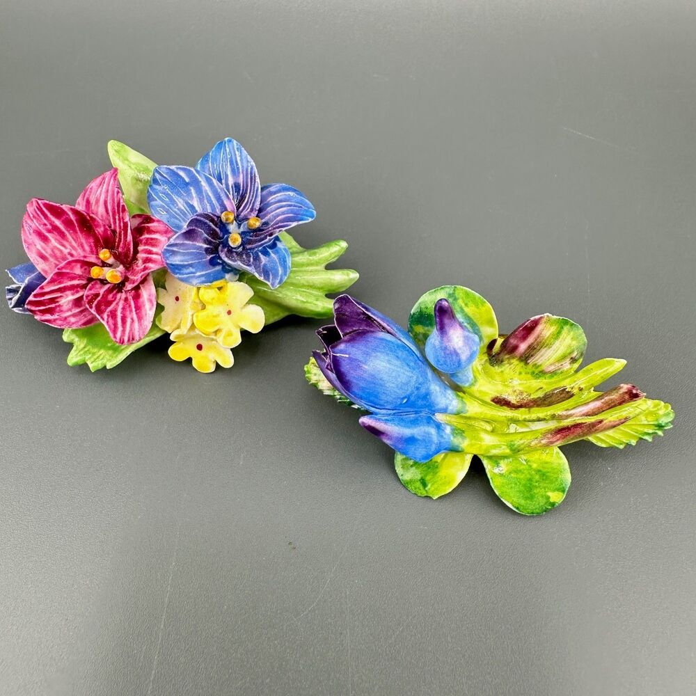 Vintage Porcelain Flower Brooch Lot Denton China Made In England Hand Painted